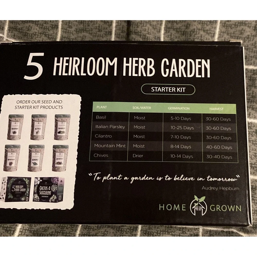 Brand New Indoor Herb Starter Kit Basil Cilantro Chives Mint & Italian Parsley
